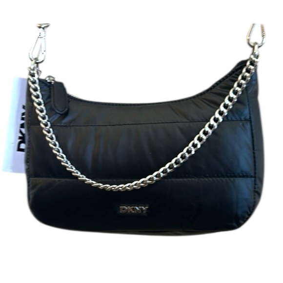 DKNY Pouchette Quilted Crossbody Cairo MD Bag Black Silver Hardware - Picture 3 of 14